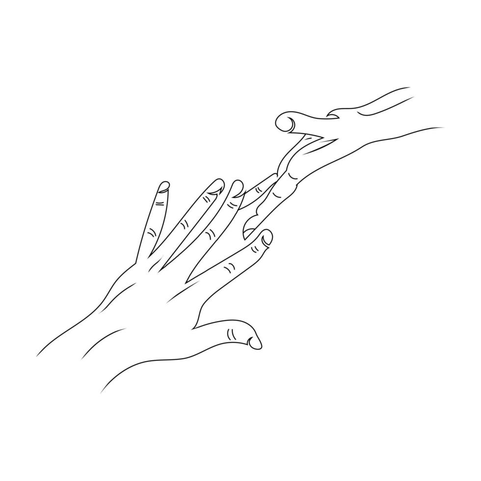 lovely hand touch line art drawing style, The Hands sketch black linear isolated on white background, And the  best lovely hand touch line art vector illustration.