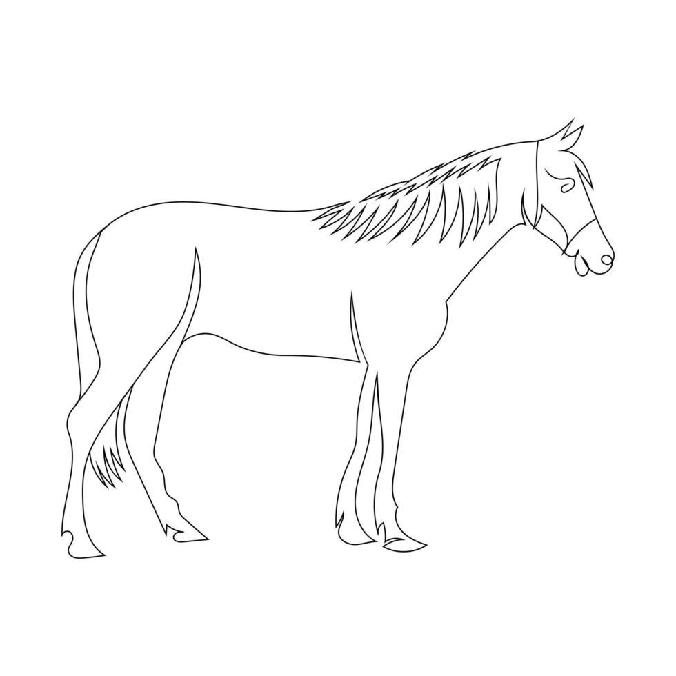 estilo de dibujo de arte de línea de soporte de caballo, el boceto de caballo negro lineal aislado en fondo blanco y la mejor ilustración de vector de arte de línea de caballo.