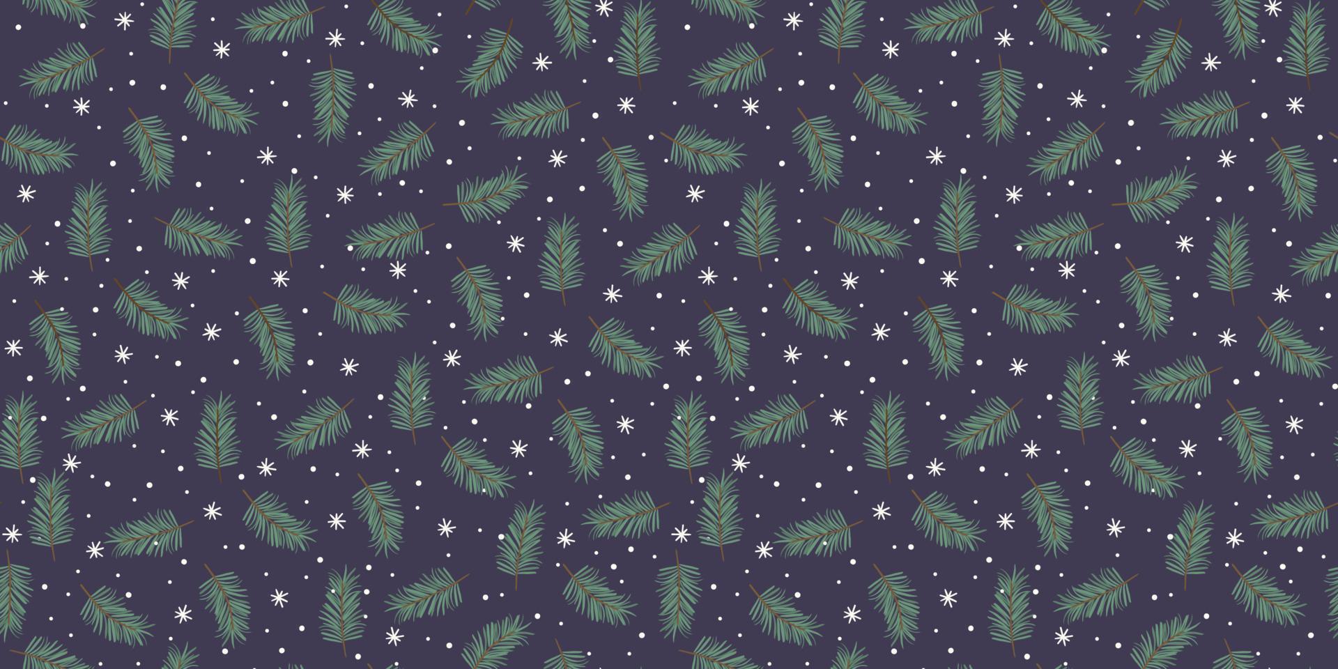 Christmas and Happy New Year seamless pattern. Spruce branches, snowflakes, snow. New Year symbols.Trendy retro style. Vector design template.
