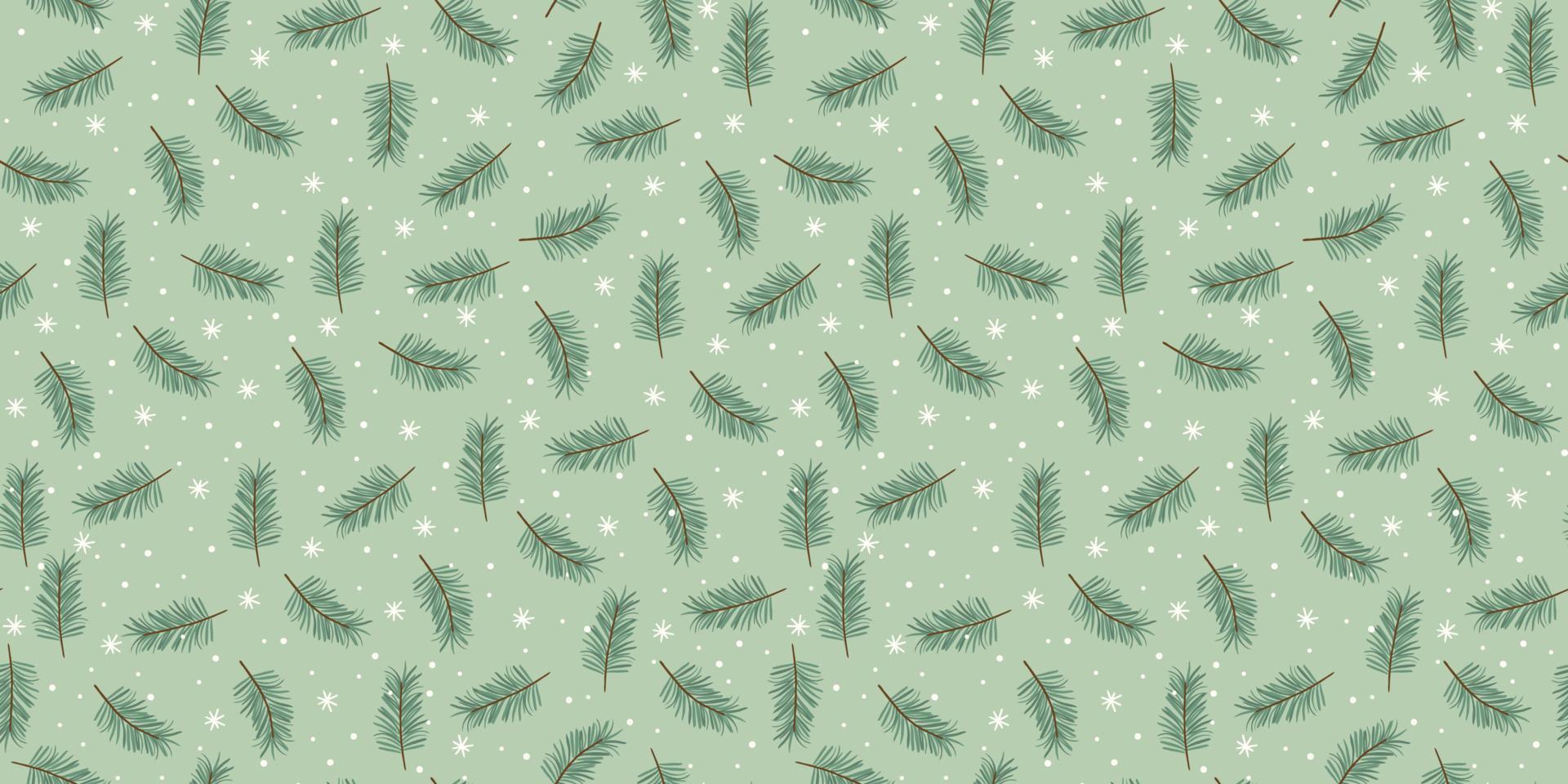 Christmas and Happy New Year seamless pattern. Spruce branches, snowflakes, snow. New Year symbols.Trendy retro style. Vector design template.