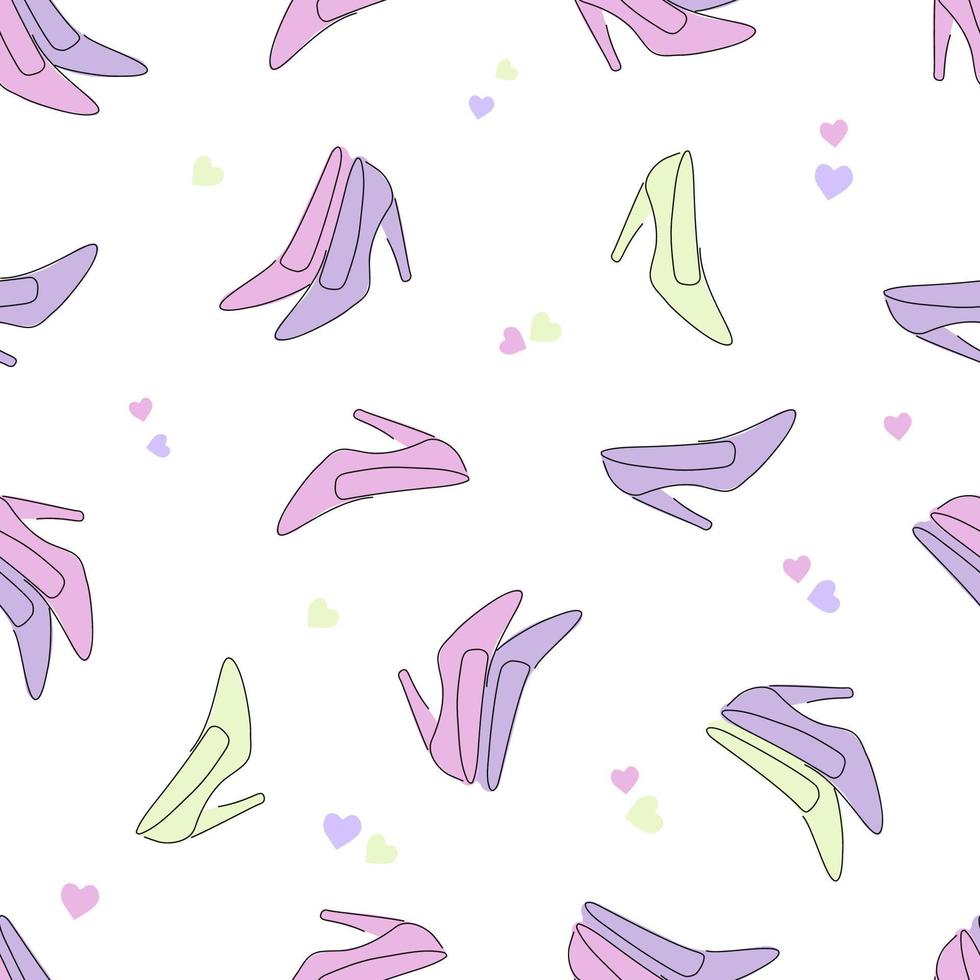 Seamless pattern with women's shoes and various women's things. vector