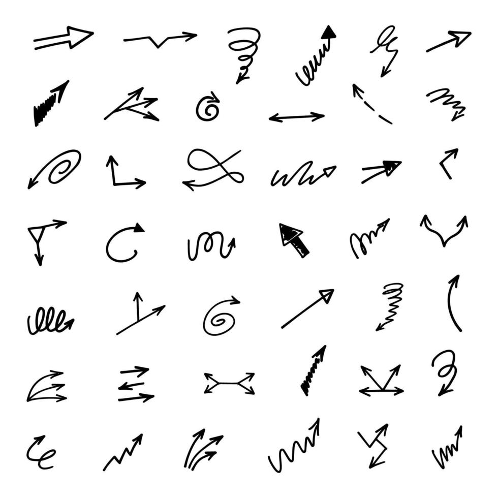 Vector set of hand drawn arrows, elements for presentation