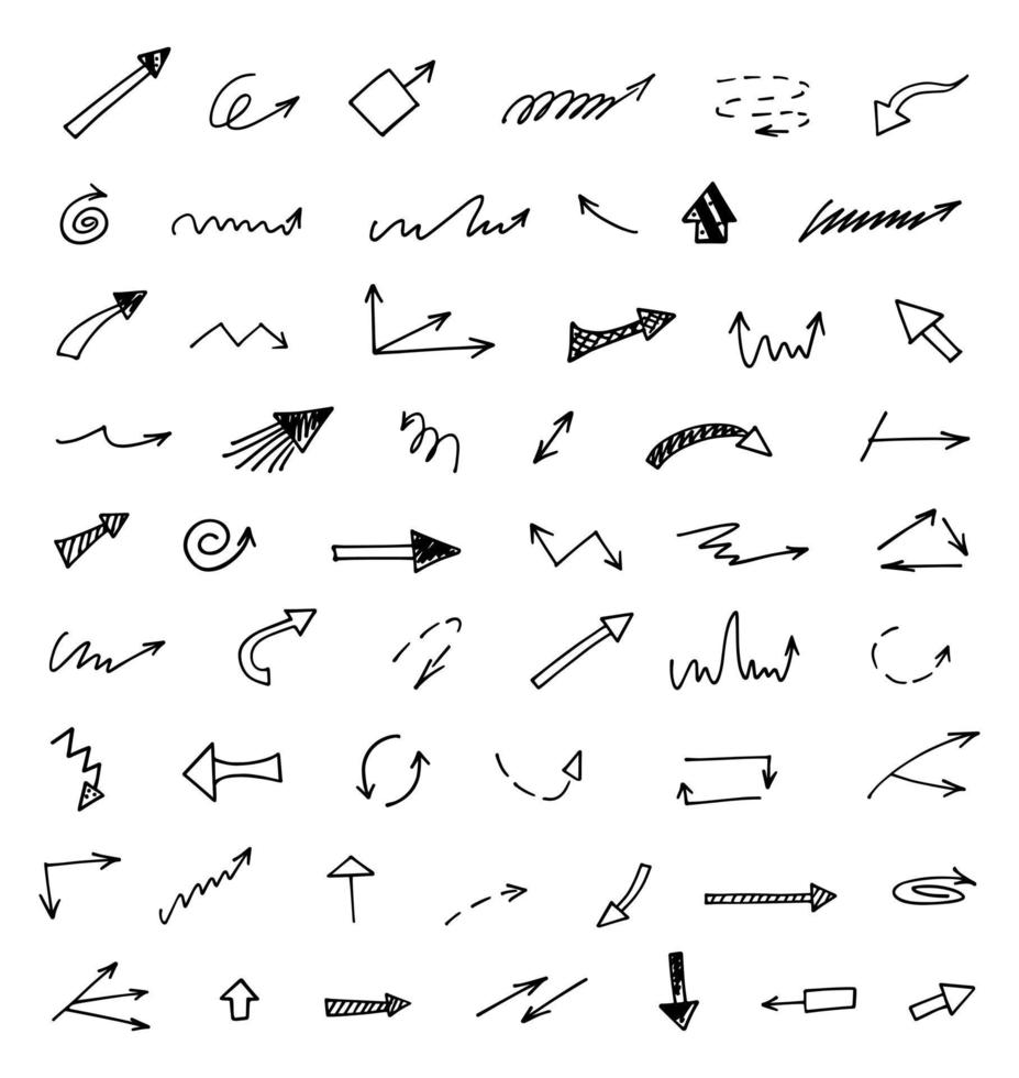 Vector set of hand drawn arrows, elements for presentation