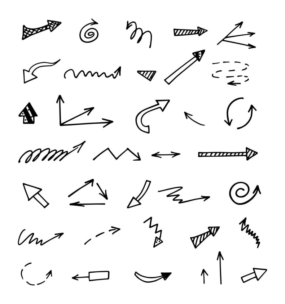 Vector set of hand drawn arrows, elements for presentation