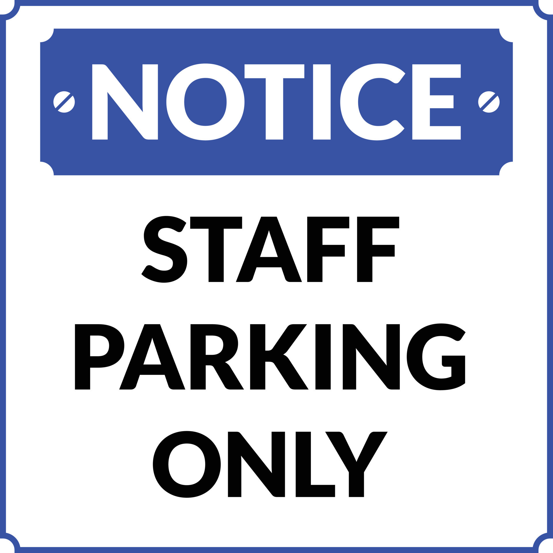 aviso de estacionamiento del personal solo en color azul y negro