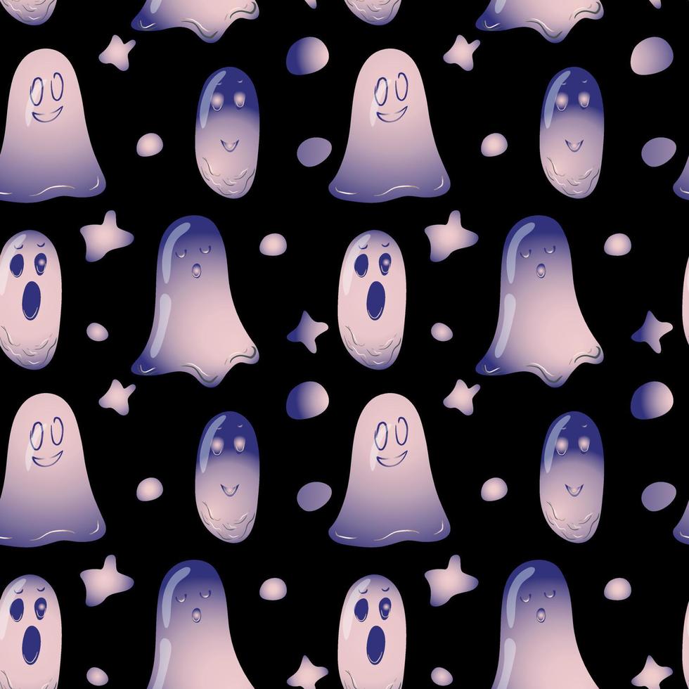 Cute spooky halloween ghost seamless pattern. Hand drawn childish cartoon illustration vector