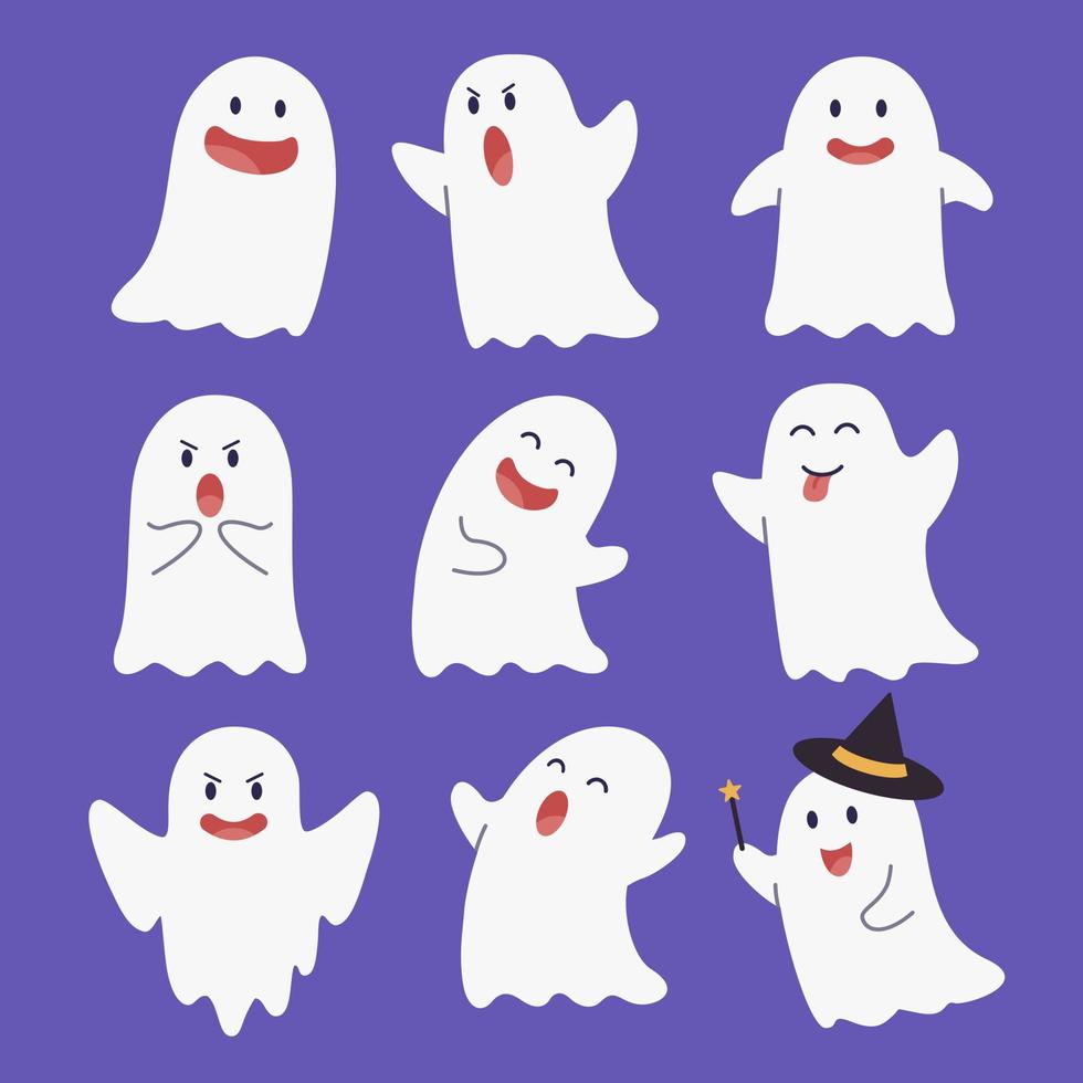 Set of Cute Halloween Ghost. Isolated vector illustration.