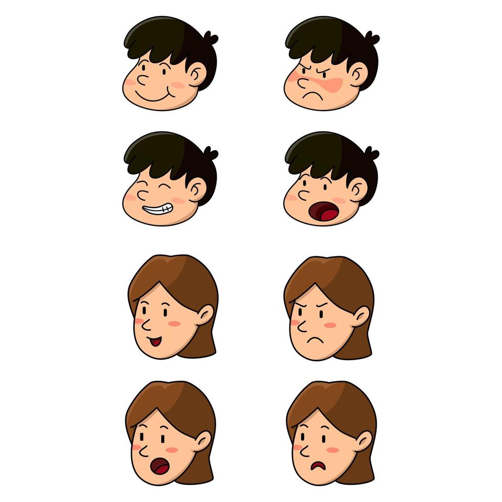 Child expression faces boys and girls cartoon face vector collection, young teenager female and male illustration