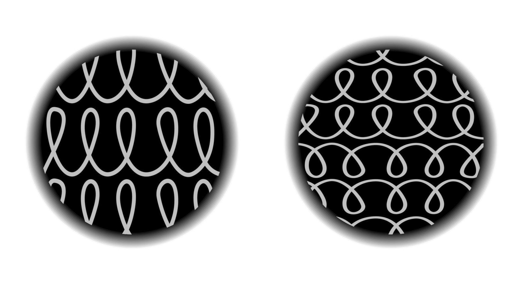 Two black rounded shapes with curved lines inside. vector