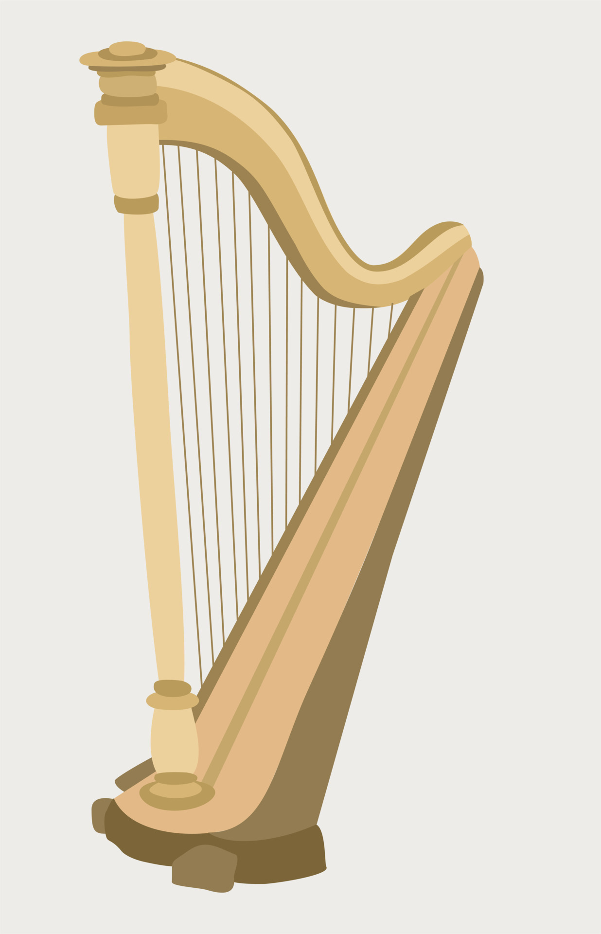 Harp. Plucked stringed musical instrument, consists of two frames