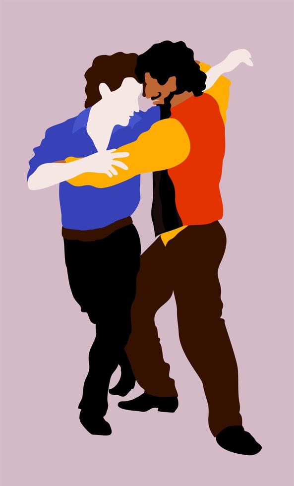 bailarines de tango dos hombres bailando tango. ilustración expresiva brillante. vector