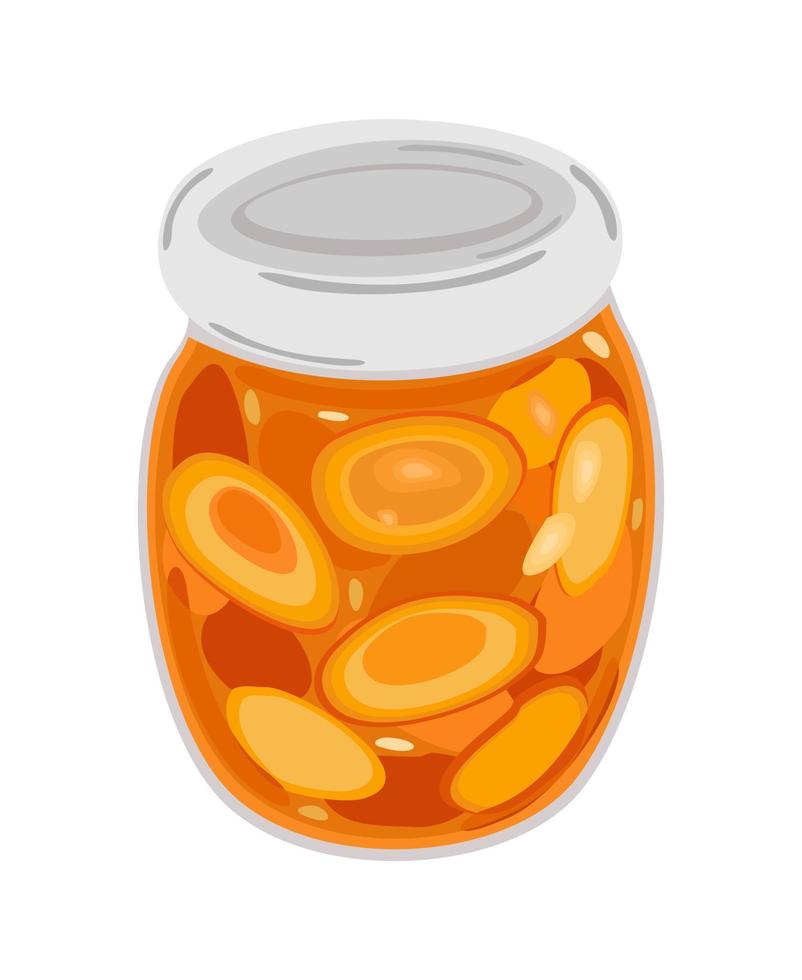Peach jam in a glass jar. Vector isolated illustration.