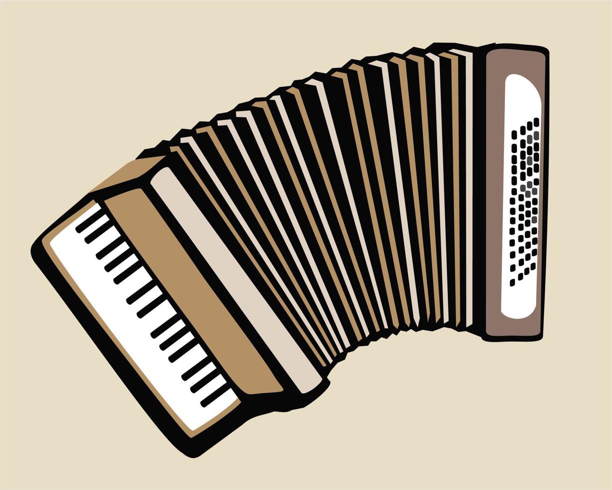 Accordion. Box-shaped musical instrument. Vector illustration isolated on light beige background.