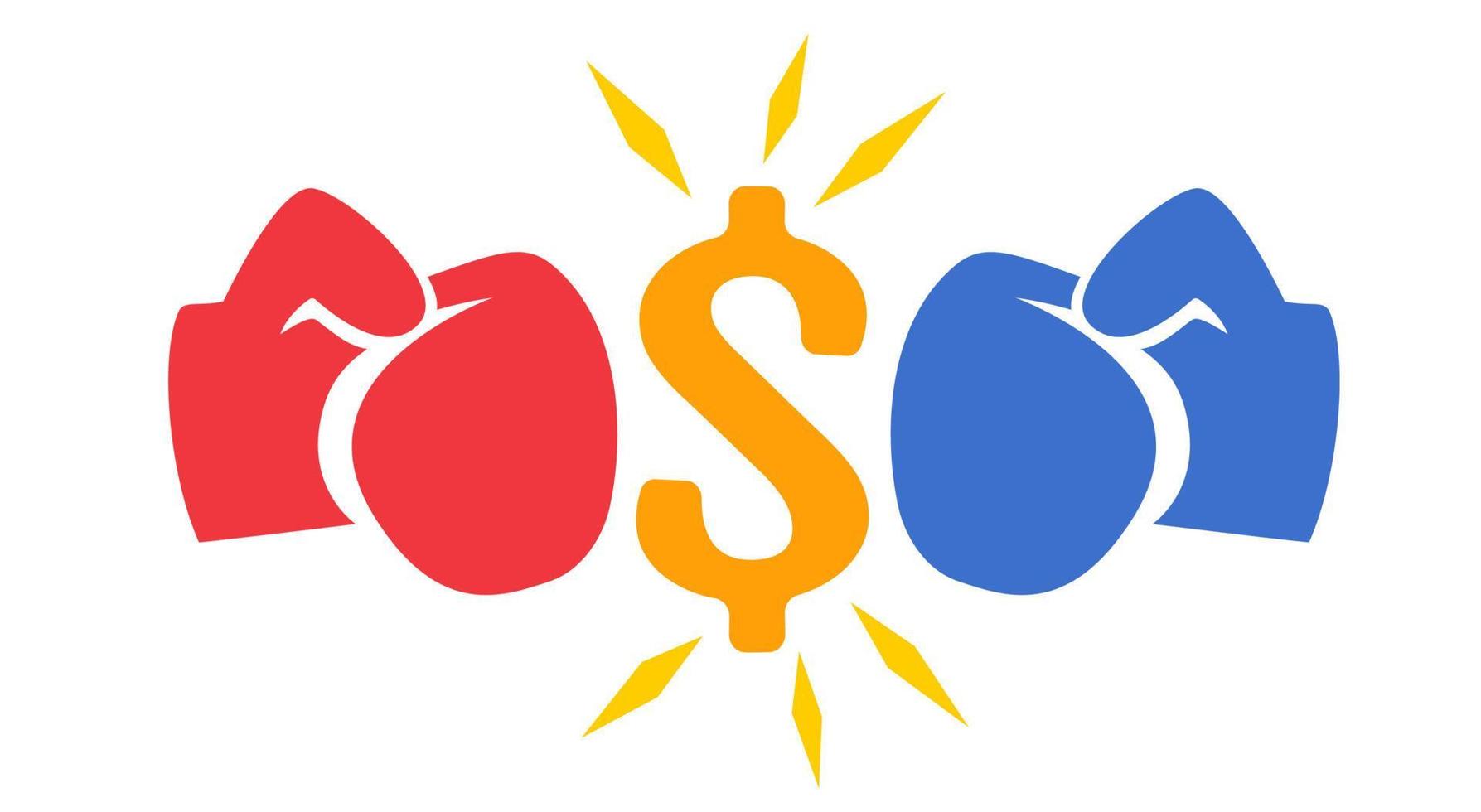 Vector vintage logo for a boxing with gloves and dollar. Illustration of Inflation and the dollar crisis.