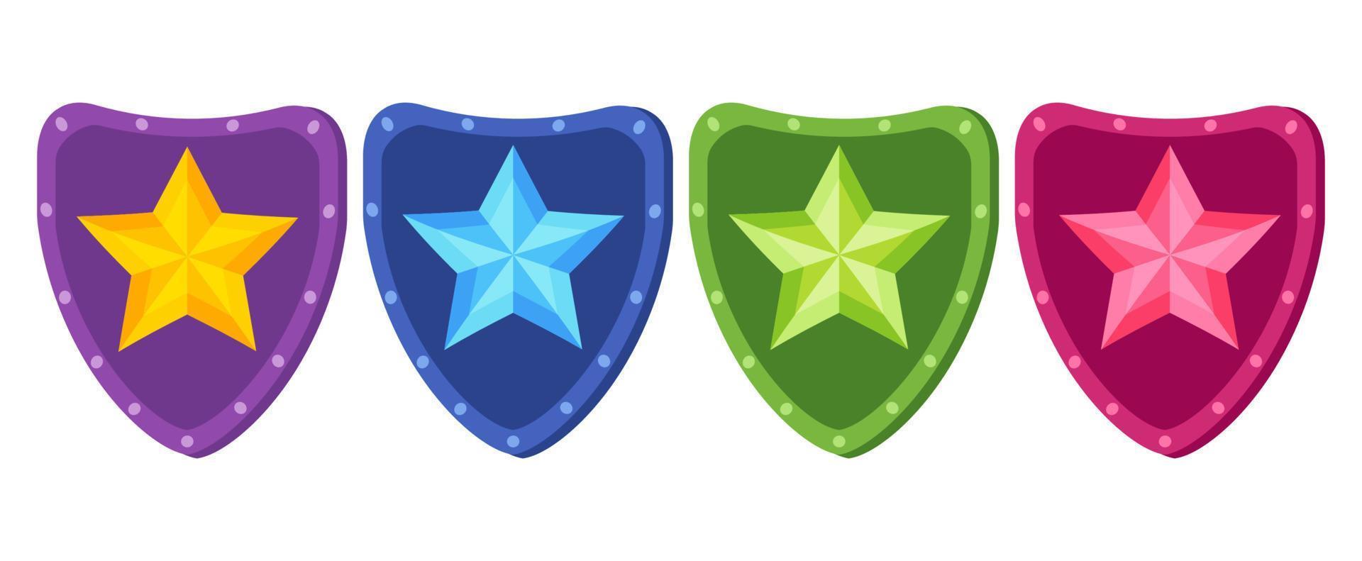 conjunto de iconos vectoriales de escudo con estrella para la clasificación del juego vector