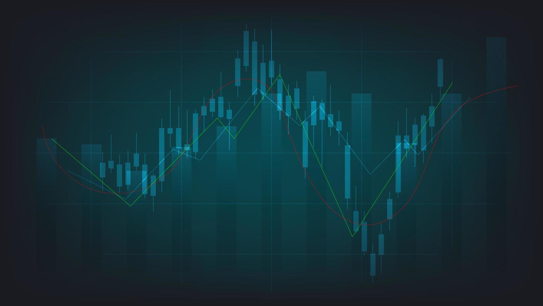 economy situation concept. Financial business statistics with bar graph and candlestick chart show stock market price and currency exchange on green background vector