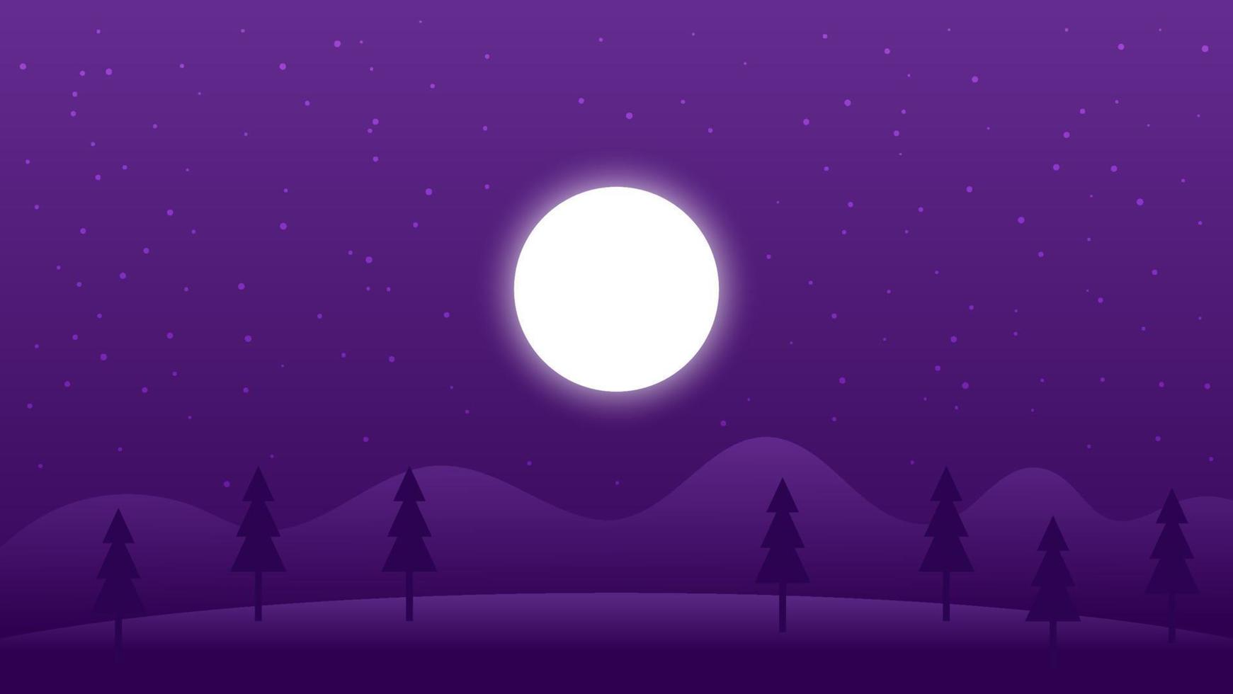 night landscape scene with full moon and shiny stars in dark sky background vector