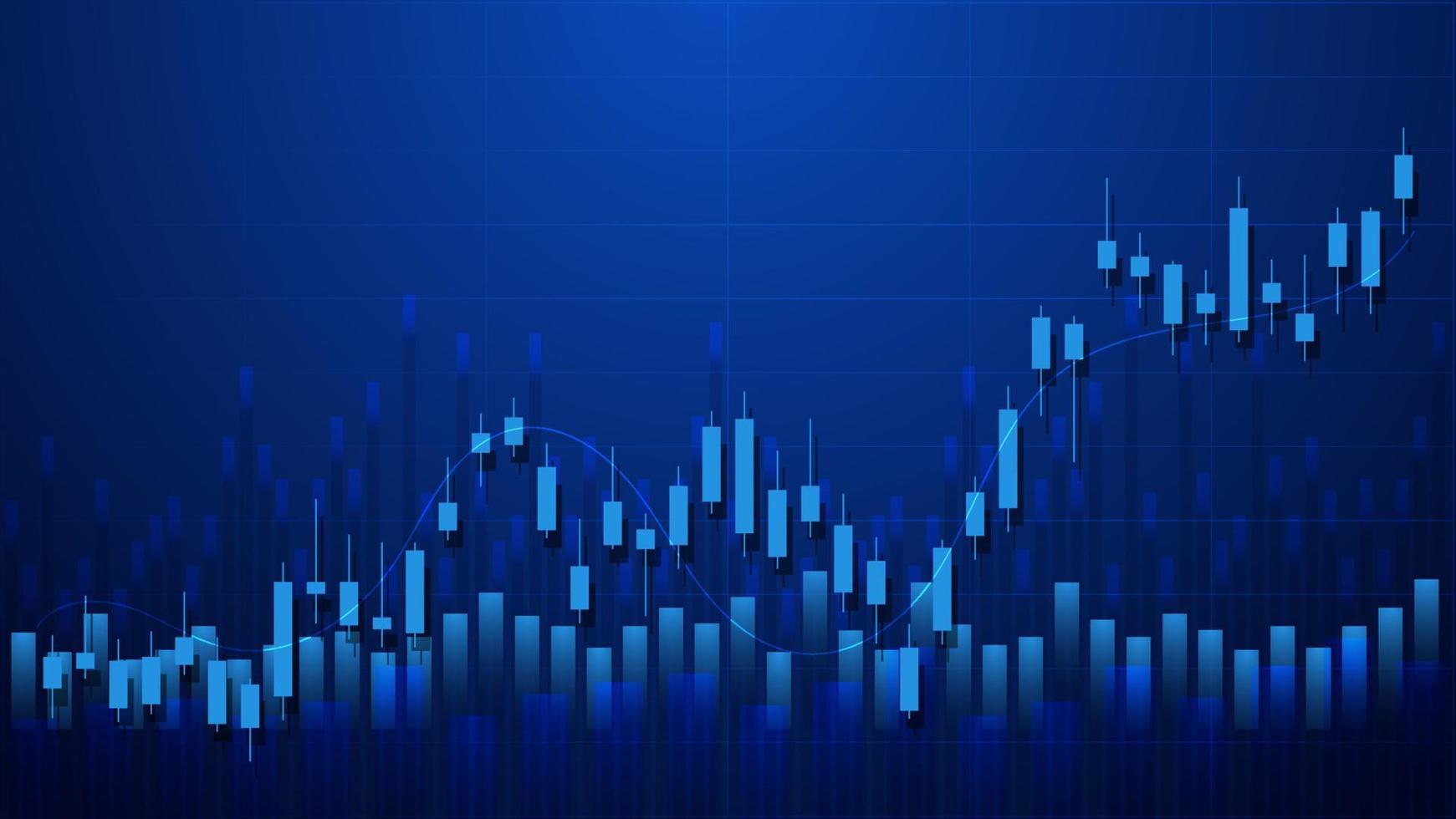 economy situation concept. Financial business statistics with bar graph and candlestick chart show stock market price and currency exchange on blue background vector