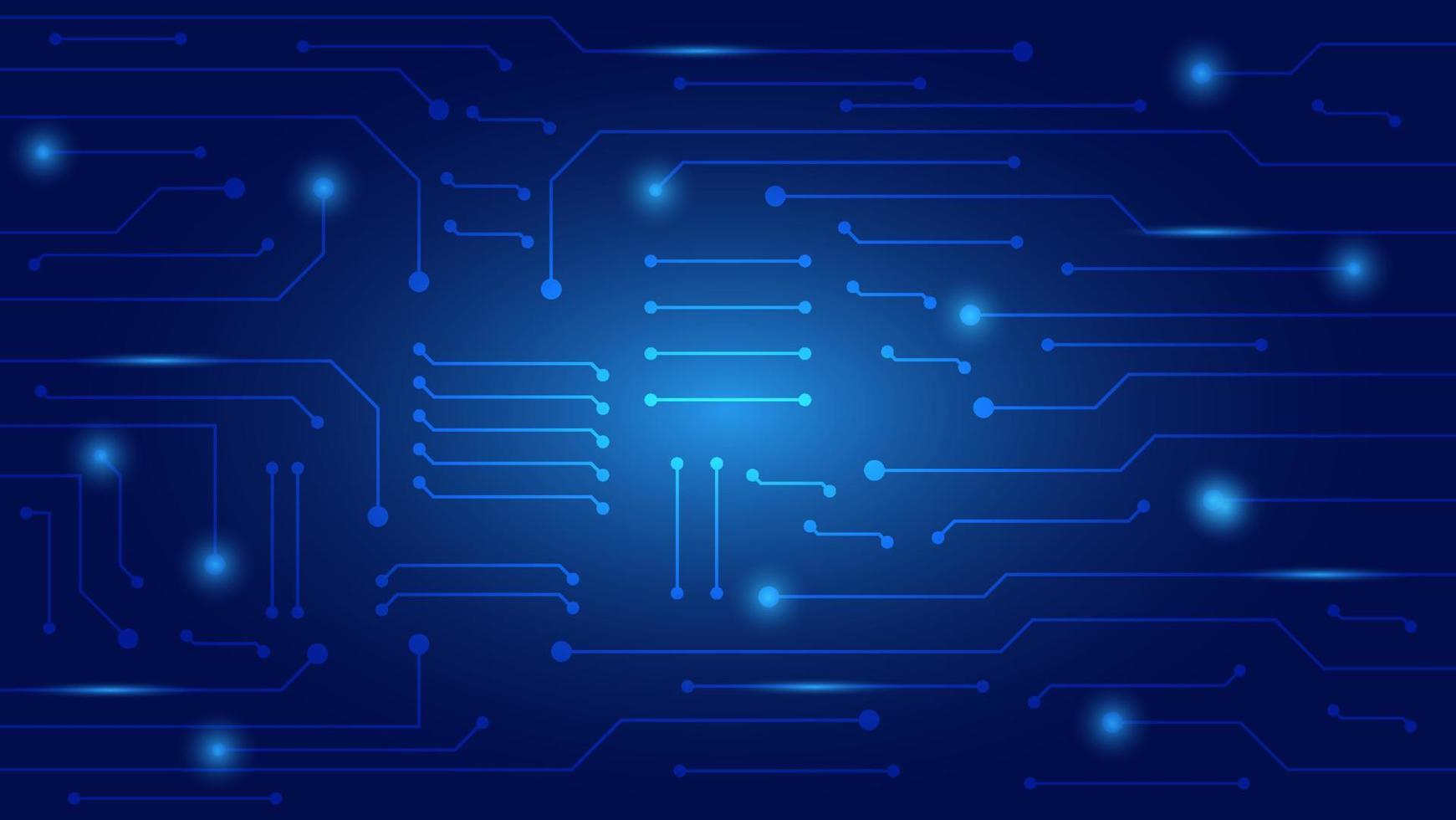 placa de circuito digital de alta tecnología. ai pad y líneas eléctricas conectadas sobre fondo de iluminación azul. elemento de diseño futurista vector