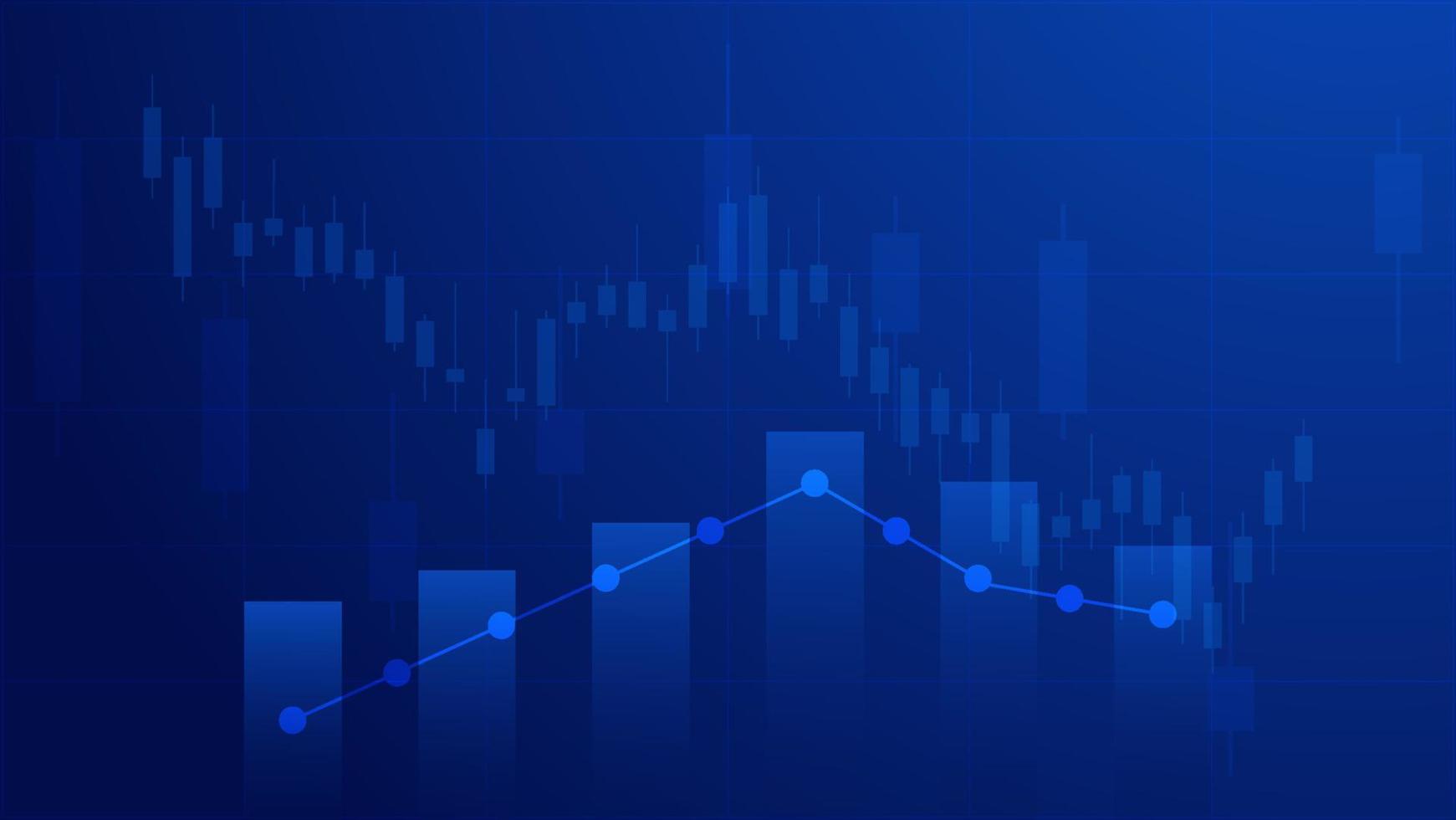 las estadísticas de negocios financieros con gráfico de barras y gráfico de velas muestran el precio del mercado de valores y las ganancias efectivas en el fondo azul vector