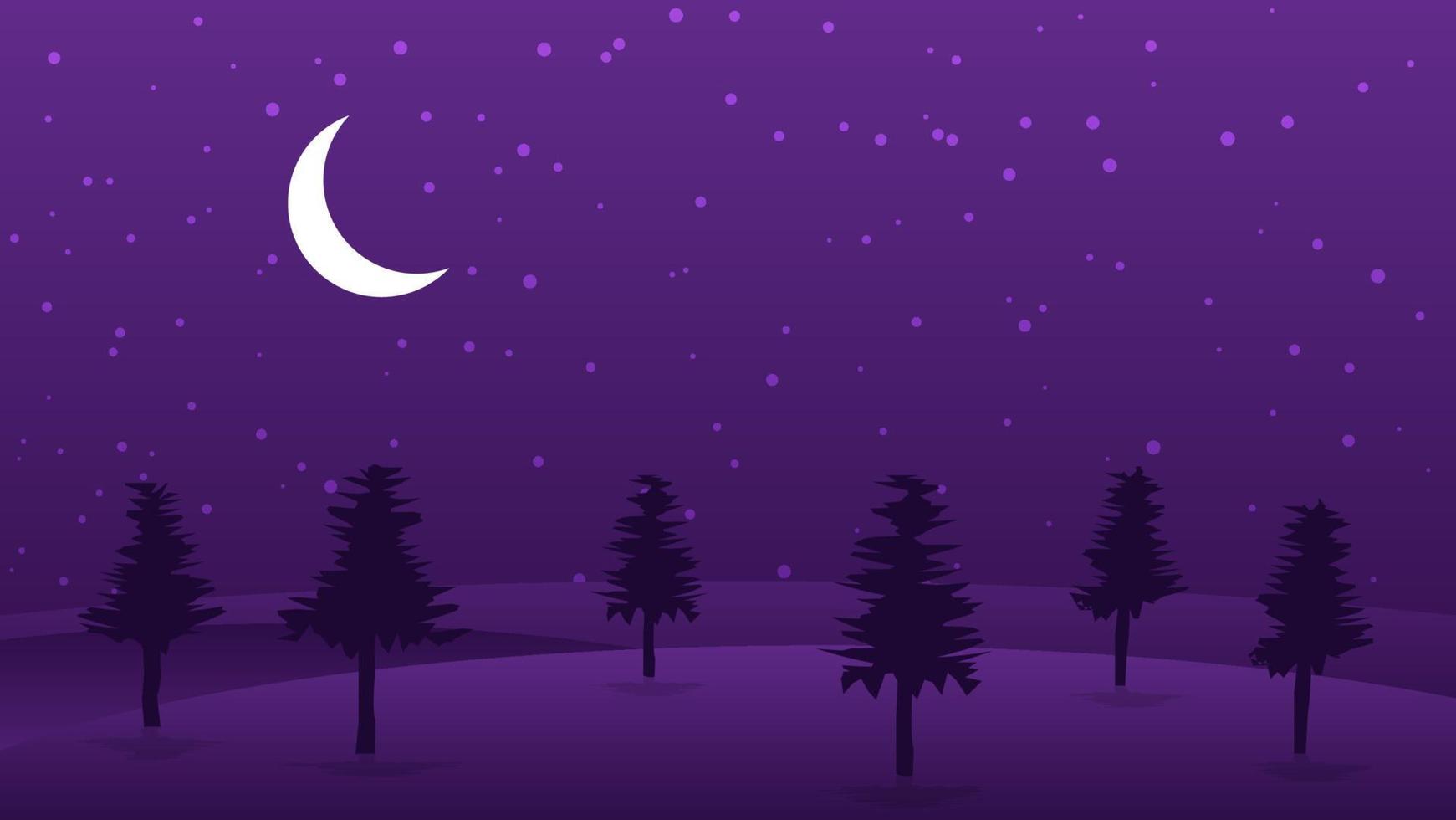 night landscape scene with crescent moon and shiny stars in dark sky background vector