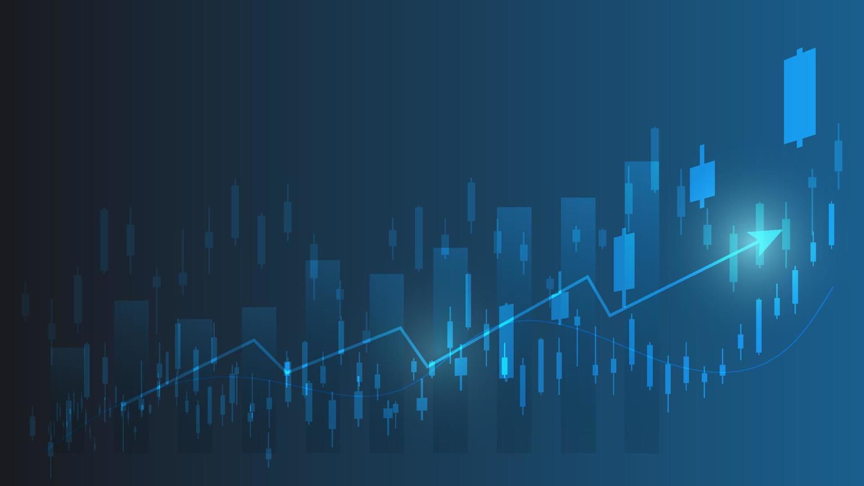 concepto de gráfico de negociación del mercado de valores y criptomonedas. velas y gráfico de barras con indicador de volumen muestran dinero digital o estadísticas financieras y gestión de ingresos comerciales sobre fondo azul vector