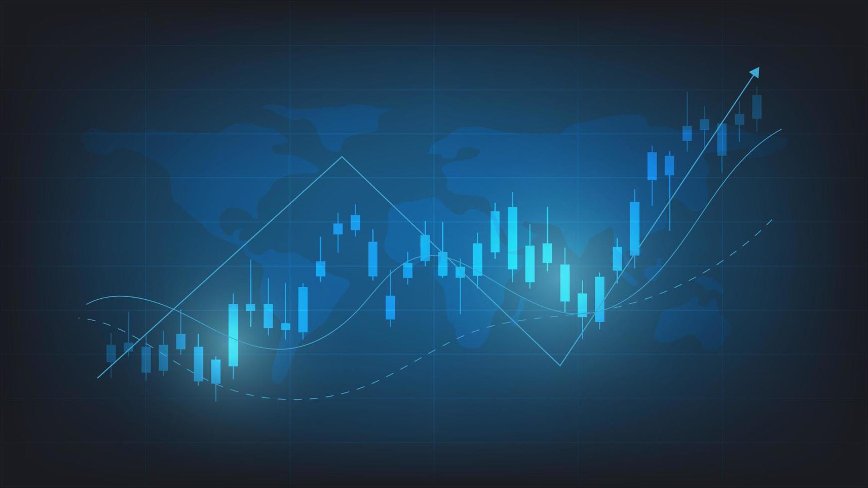 Financial business statistics with bar graph and candlestick chart show stock market price and currency exchange on dark green background vector