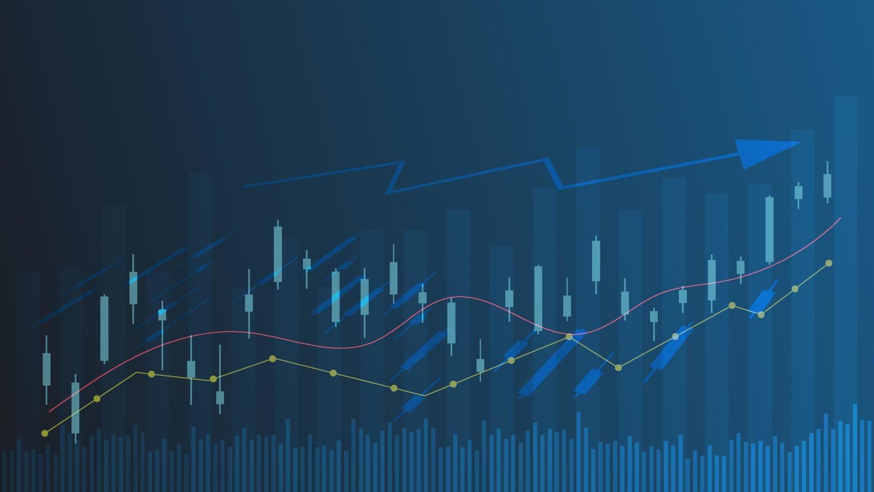 stock market and cryptocurrency trading chart concept. candlestick and bar graph with volume indicator show digital money or financial statistics and business earning management on blue background vector