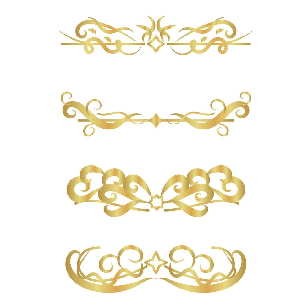 Conjunto de ornamento de caligrafía de líneas de remolino dorado aislado sobre fondo blanco vector