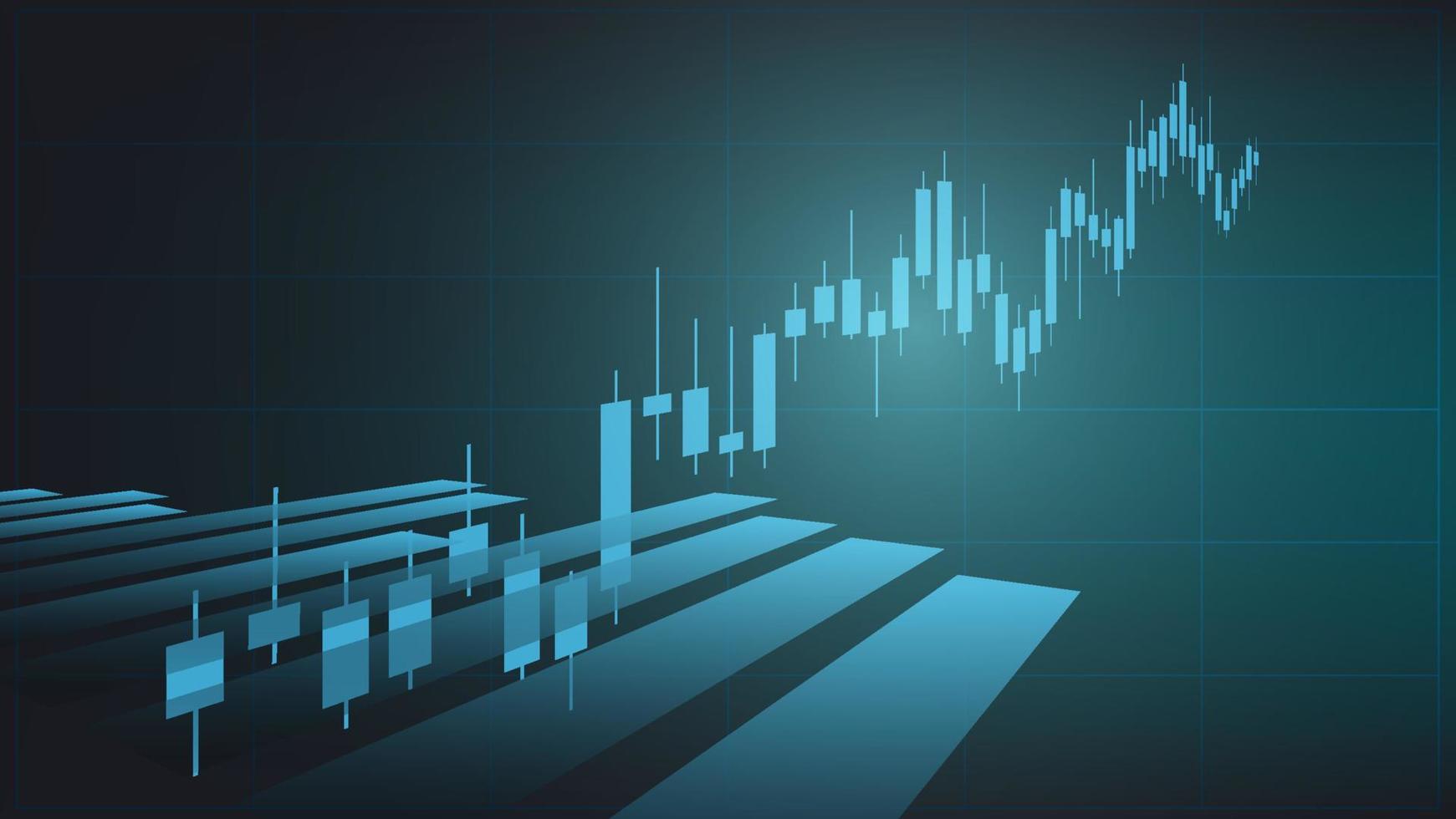 las estadísticas de negocios financieros con gráfico de barras y gráfico de velas muestran el precio del mercado de valores y el cambio de divisas en un fondo verde oscuro vector