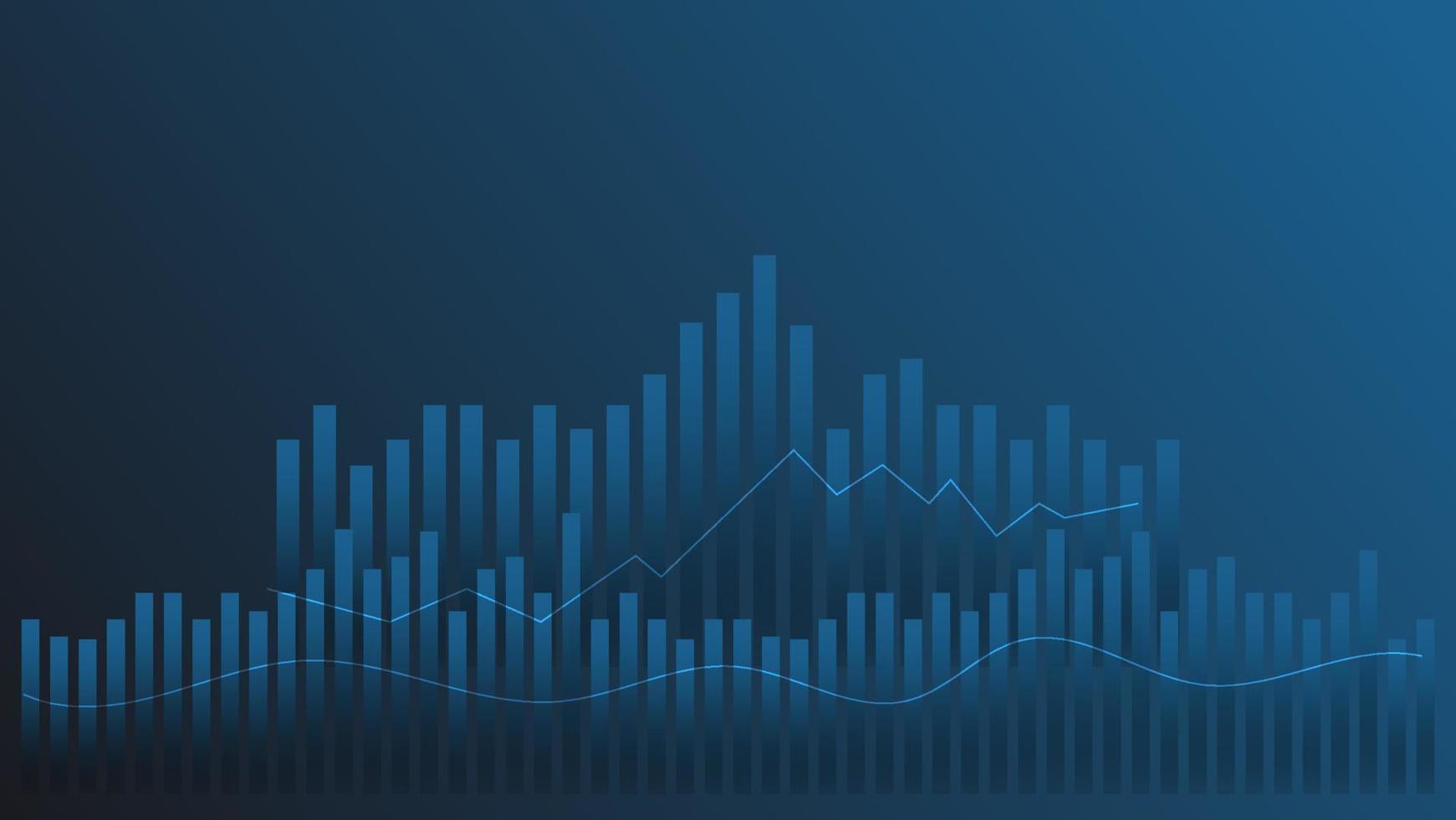 stock market and cryptocurrency trading chart concept. bar graph with volume indicator show digital money or financial statistics and business earning management on blue background vector