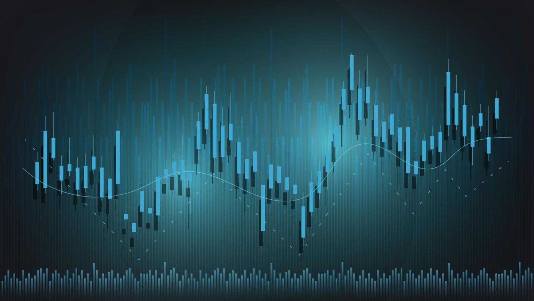 las estadísticas de negocios financieros con gráfico de barras y gráfico de velas muestran el precio del mercado de valores y el cambio de divisas en un fondo verde oscuro vector