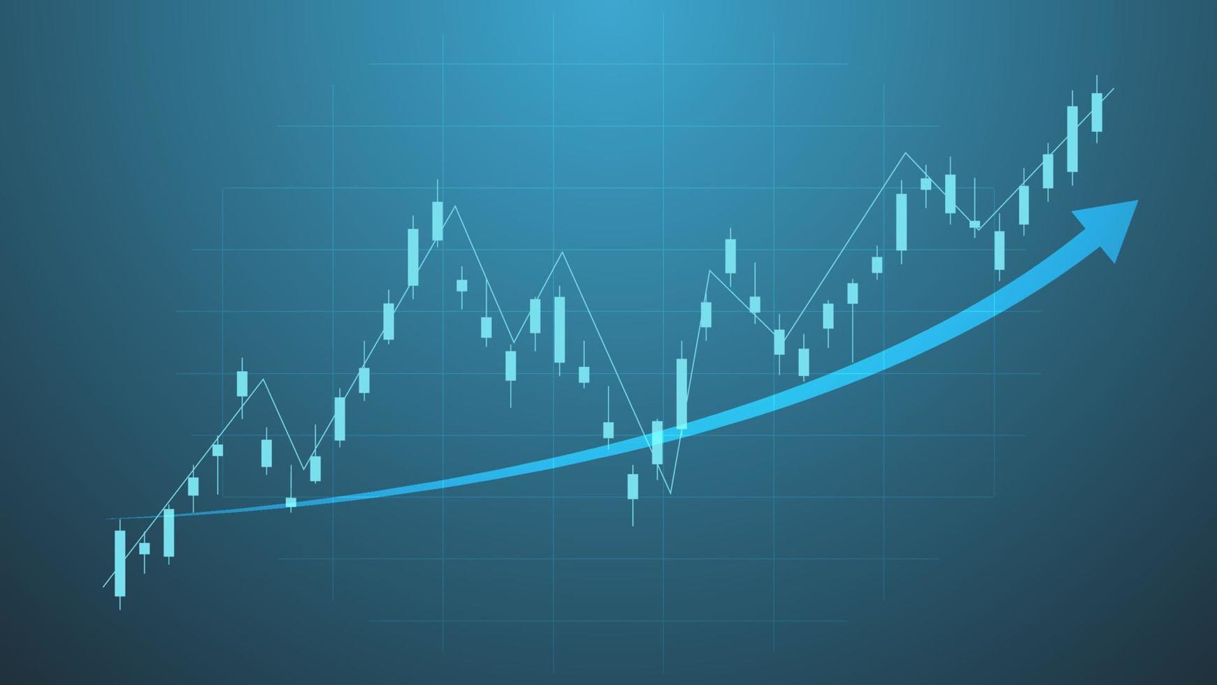 concepto de finanzas y economía. gráfico de velas con flecha de tendencia alcista sobre fondo de iluminación verde vector