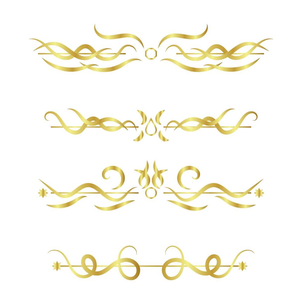 Conjunto de ornamento de caligrafía de líneas de remolino dorado aislado sobre fondo blanco vector