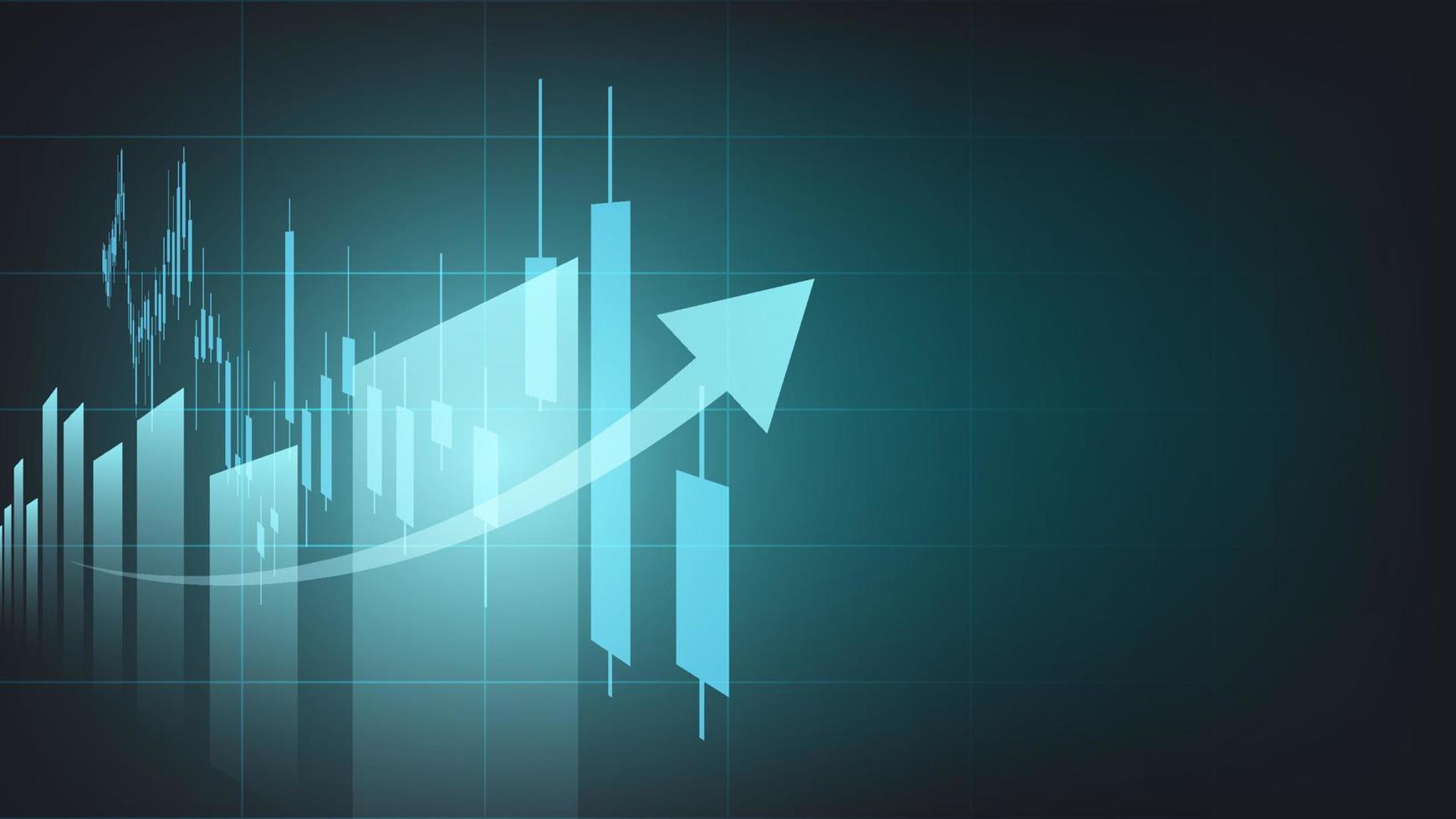 las estadísticas de negocios financieros con gráfico de barras y gráfico de velas muestran el precio del mercado de valores y el cambio de divisas en un fondo verde oscuro vector