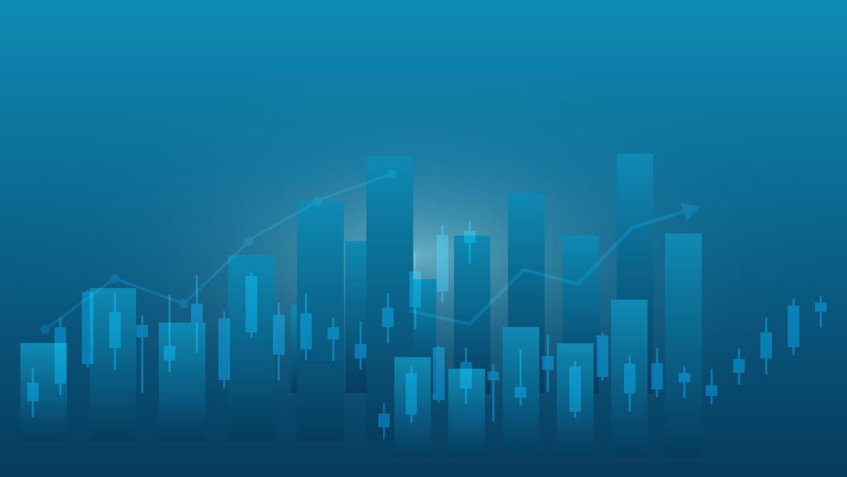 concepto de gráfico de negociación del mercado de valores y criptomonedas. velas y gráfico de barras con indicador de volumen muestran dinero digital o estadísticas financieras y gestión de ingresos comerciales sobre fondo azul vector