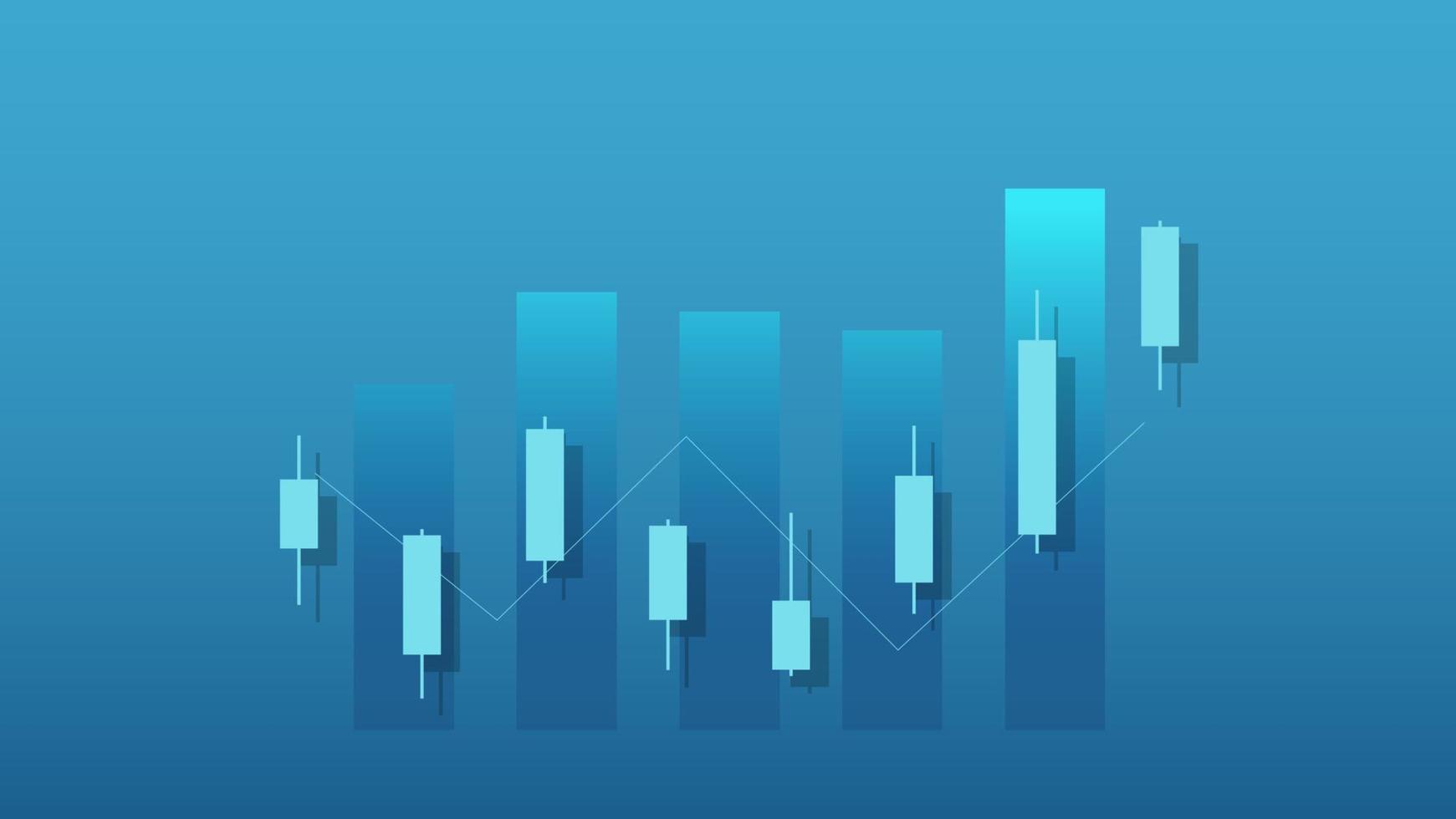 concepto de situación económica. las estadísticas de negocios financieros con gráfico de barras y gráfico de velas muestran el precio del mercado de valores y el cambio de divisas en el fondo verde vector