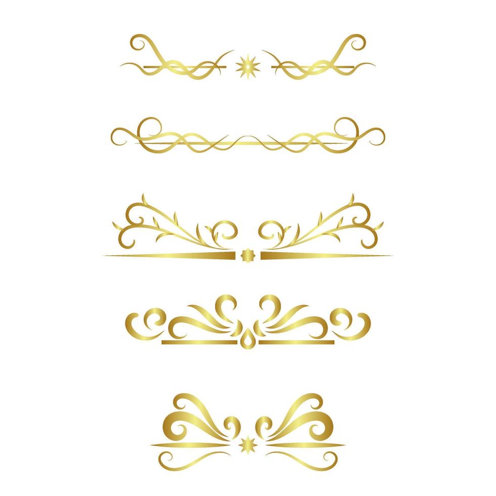 golden swirl lines calligraphy ornament set isolated on white background vector