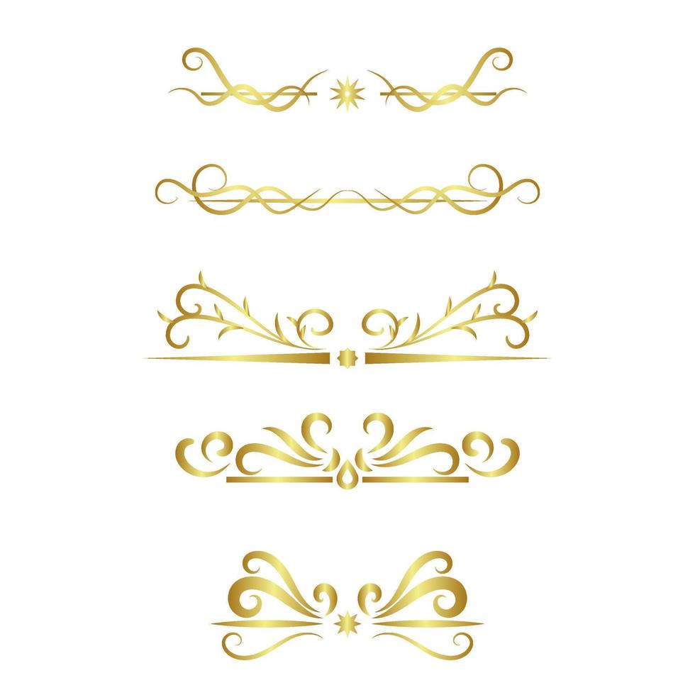 Conjunto de ornamento de caligrafía de líneas de remolino dorado aislado sobre fondo blanco vector