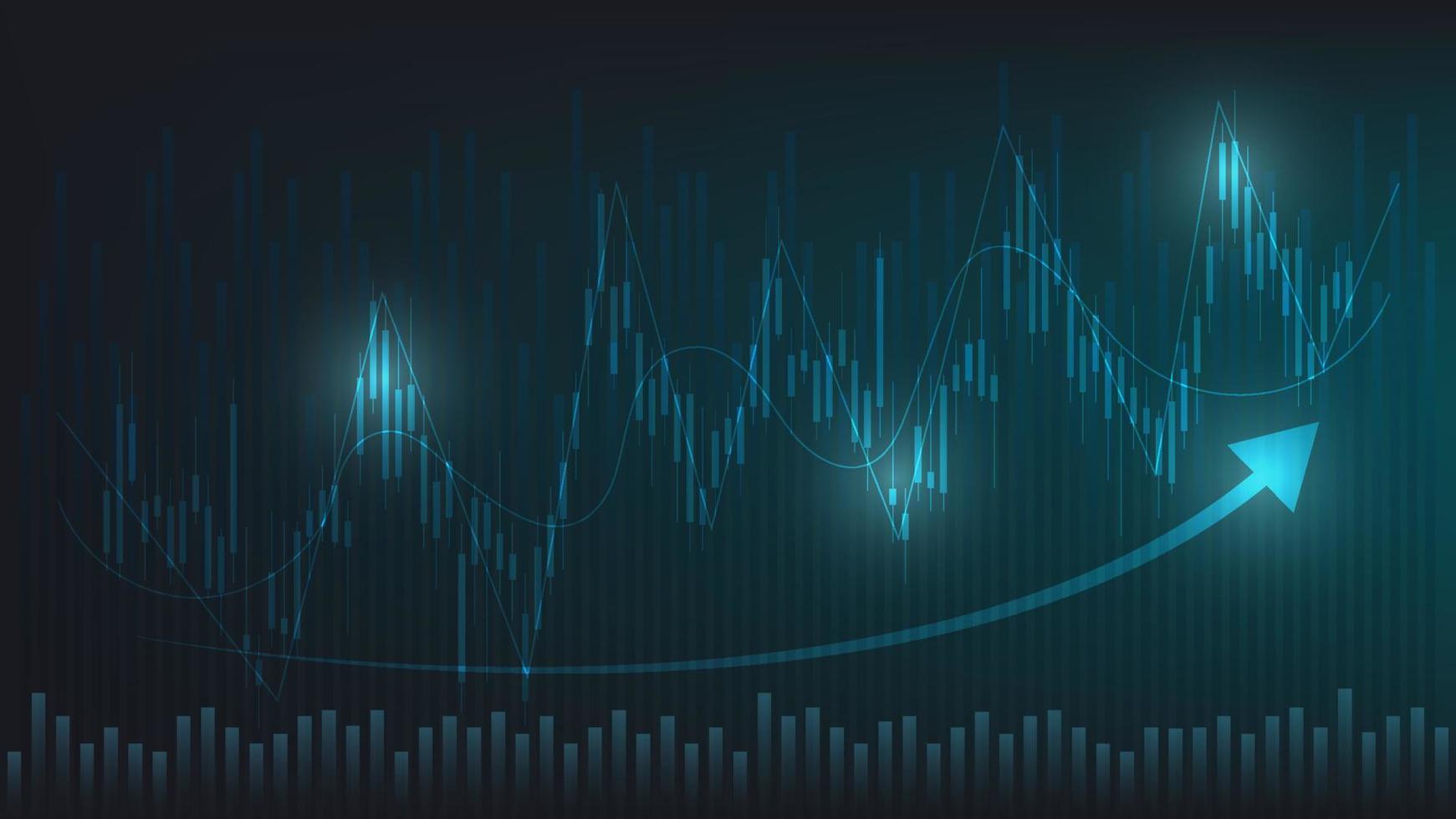 Financial business statistics with bar graph and candlestick chart show stock market price and currency exchange on dark green background vector