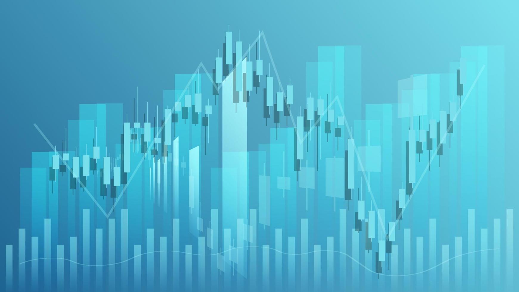 economy situation concept. Financial business statistics with bar graph and candlestick chart show stock market price and currency exchange on green background vector