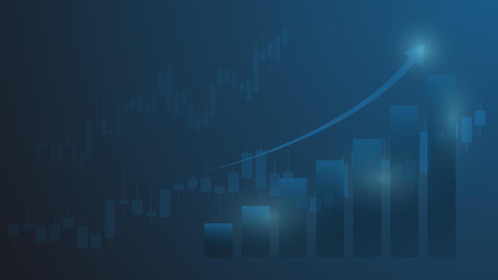 concepto de gráfico de negociación del mercado de valores y criptomonedas. gráfico de barras con indicador de volumen que muestra dinero digital o estadísticas financieras y gestión de ingresos comerciales sobre fondo azul vector