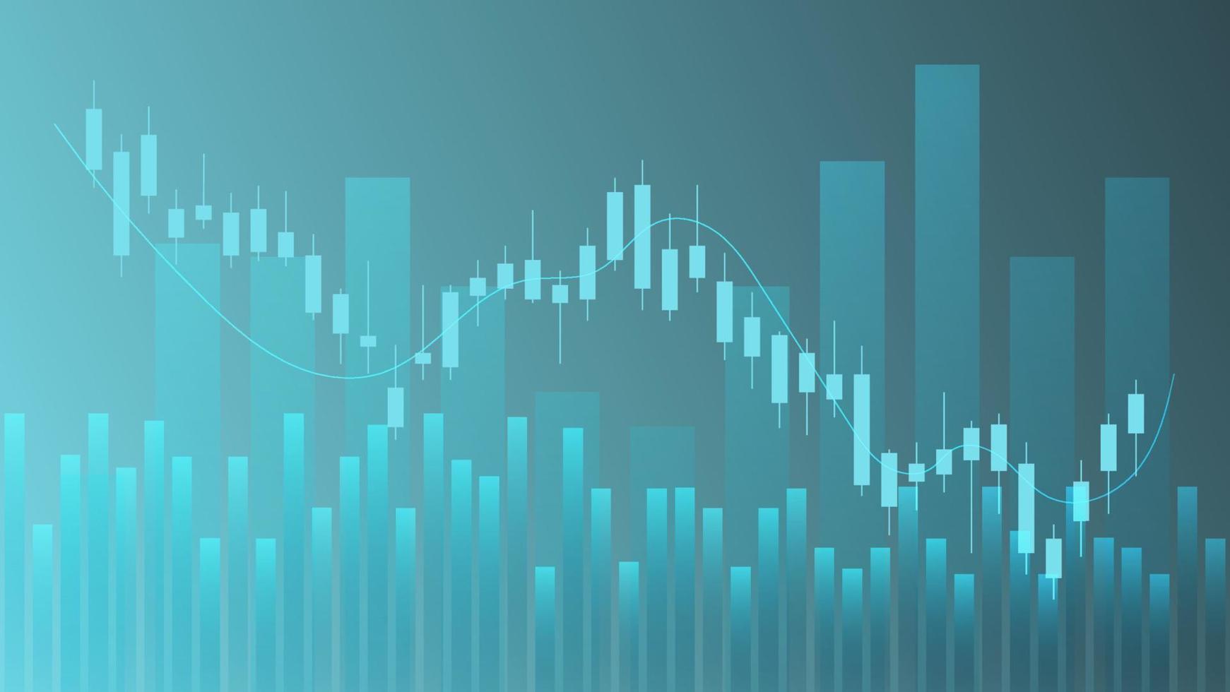 concepto de situación económica. las estadísticas de negocios financieros con gráfico de barras y gráfico de velas muestran el precio del mercado de valores y el cambio de divisas en el fondo verde vector