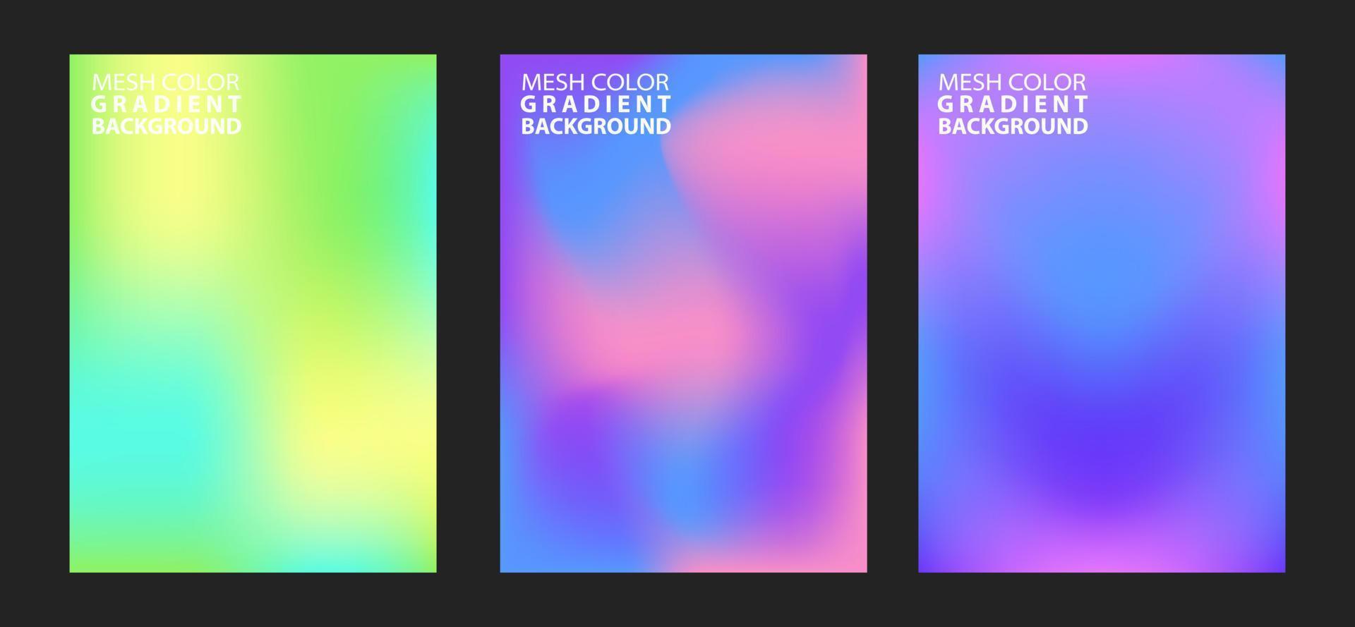 3 sets of abstract fluid mesh shape gradient background color. Modern vector template for brochures, flyers, covers, catalogs. Colorful liquid graphic composition