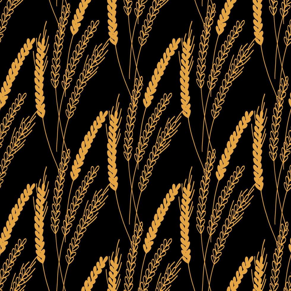 Seamless pattern with ears of wheat illustration on black background vector