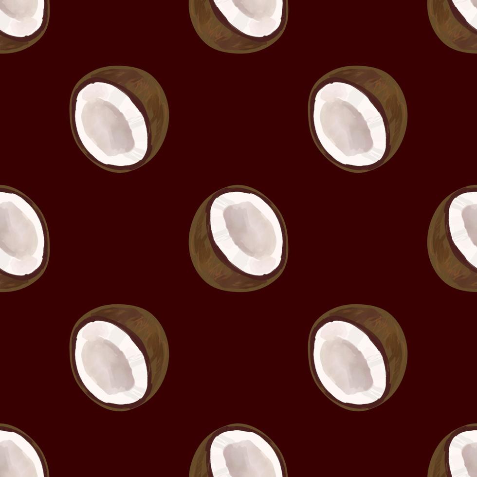 Seamless pattern with iIllustration of a coconut on a brown background vector