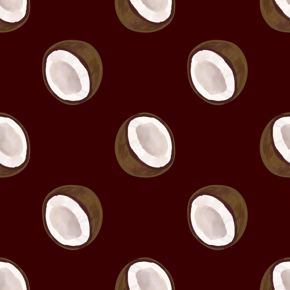 Seamless pattern with iIllustration of a coconut on a brown background vector