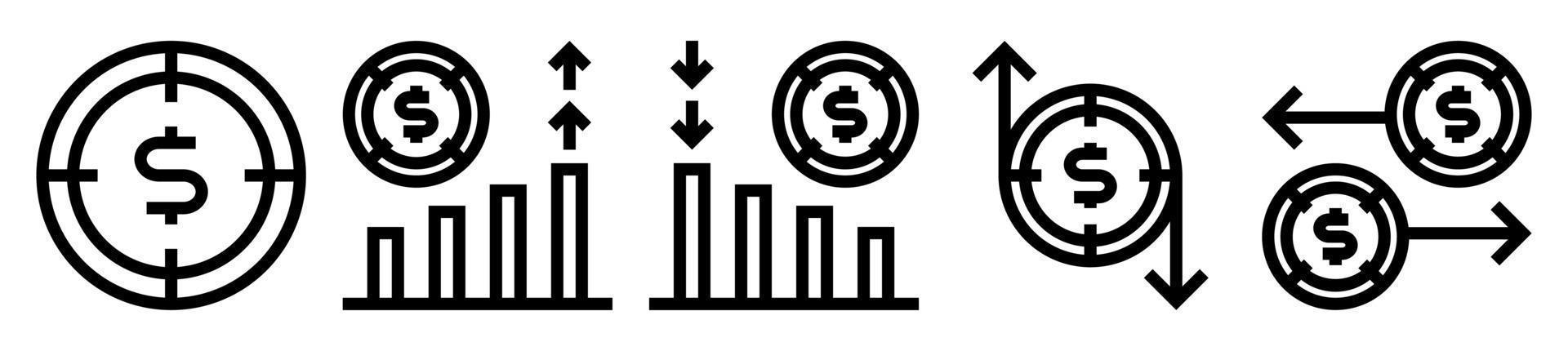 conjunto de iconos de moneda, conjunto de colección de moneda en color negro para el diseño de sitios web, elementos de diseño para proyectos. ilustración vectorial, icono de moneda, vector de moneda, conjunto de colección de iconos de moneda