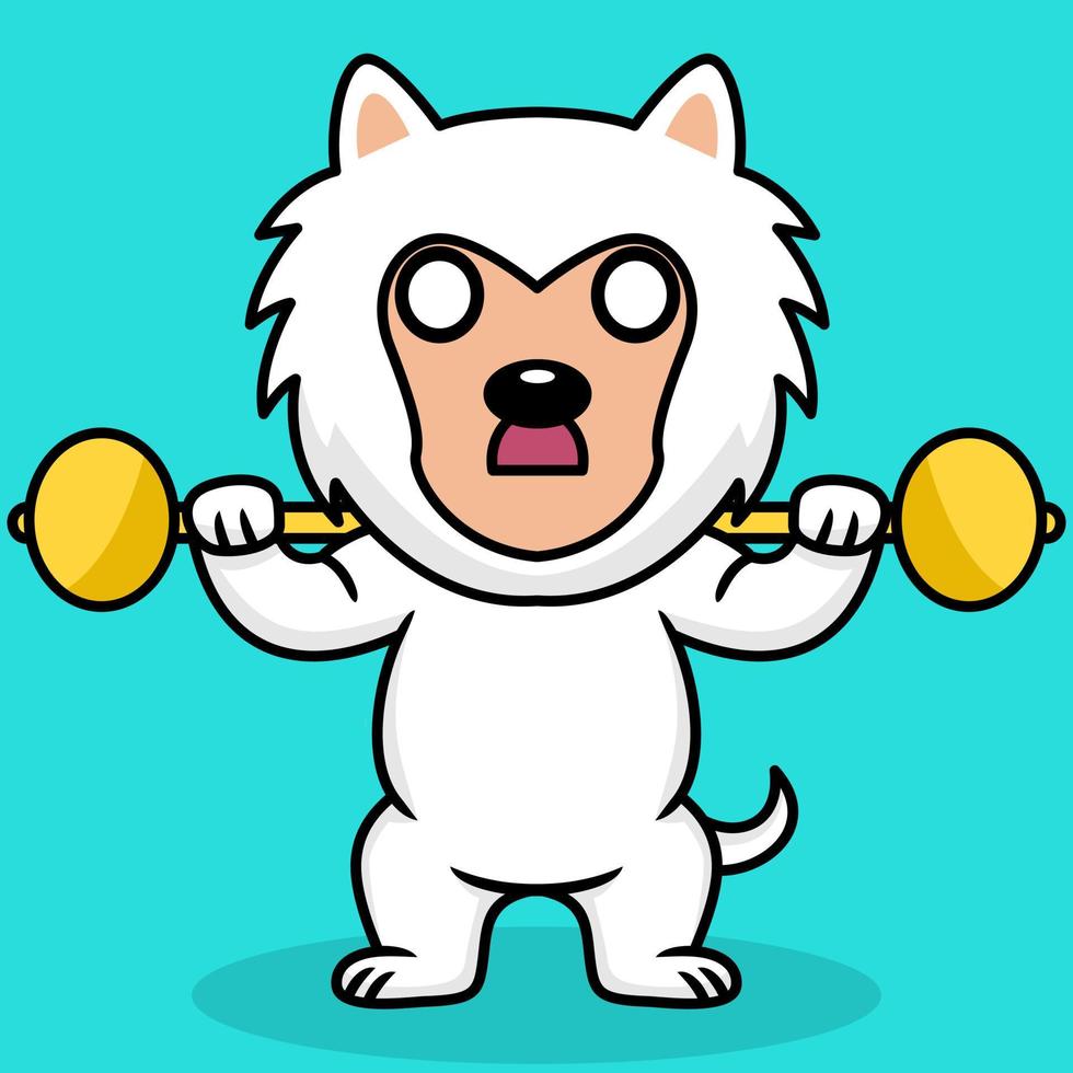 Vector illustration of premium cute dog doing sport lifting gold