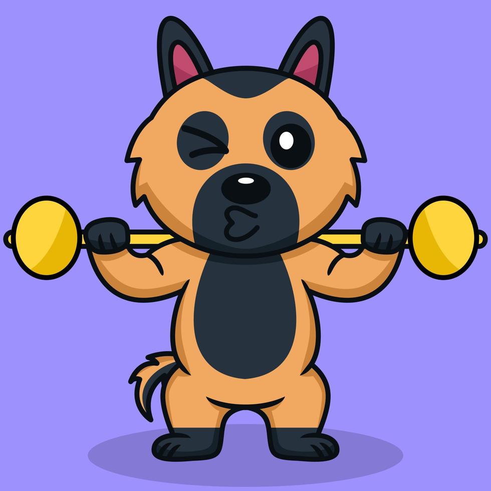 ilustración vectorial de perro lindo premium haciendo deporte levantando oro vector